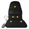 Black heating massage mat with infrared function and adjustable speed control on seat cushion