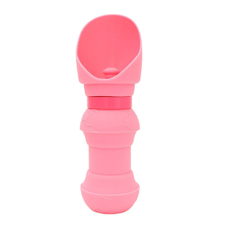 Silicone folding pet water cup shown unfolded and collapsed, in colours including black, mint green, and green pineapple pattern.