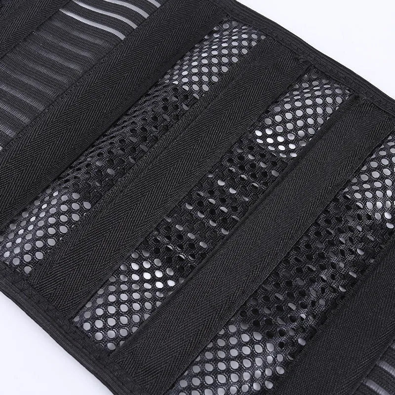 Black sports waist support with steel plate decompression for lumbar protection during fitness activities