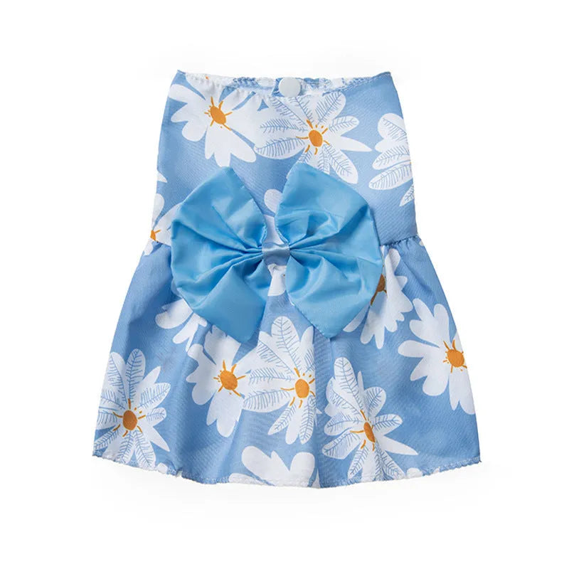 Pet princess dress with floral butterfly knot in ultra-thin polyester fabric for summer wear