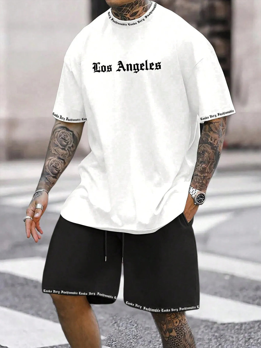 Men's printed sports shorts suit with short-sleeved top in multiple colour options