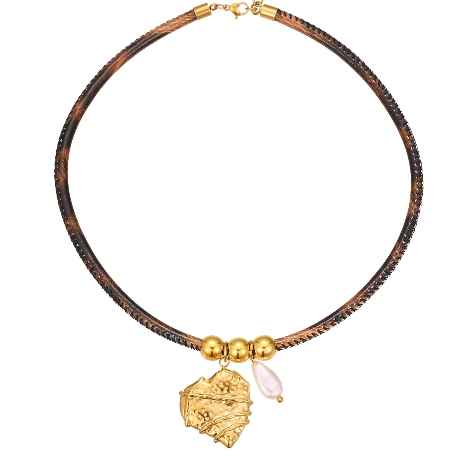 Leopard print geometric stainless steel necklace with gold electroplating on adjustable 41-50cm chain