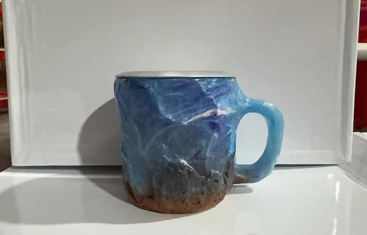 400ml resin coffee mug with mineral crystal design and handle in multiple colour options