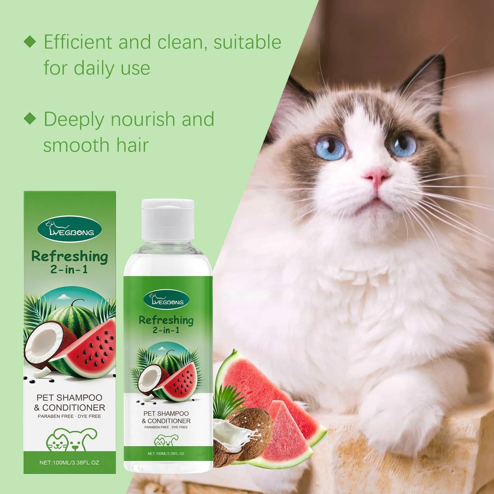 100ml pet 2-in-1 shampoo shower gel bottle with coconut and watermelon extracts for dogs cats