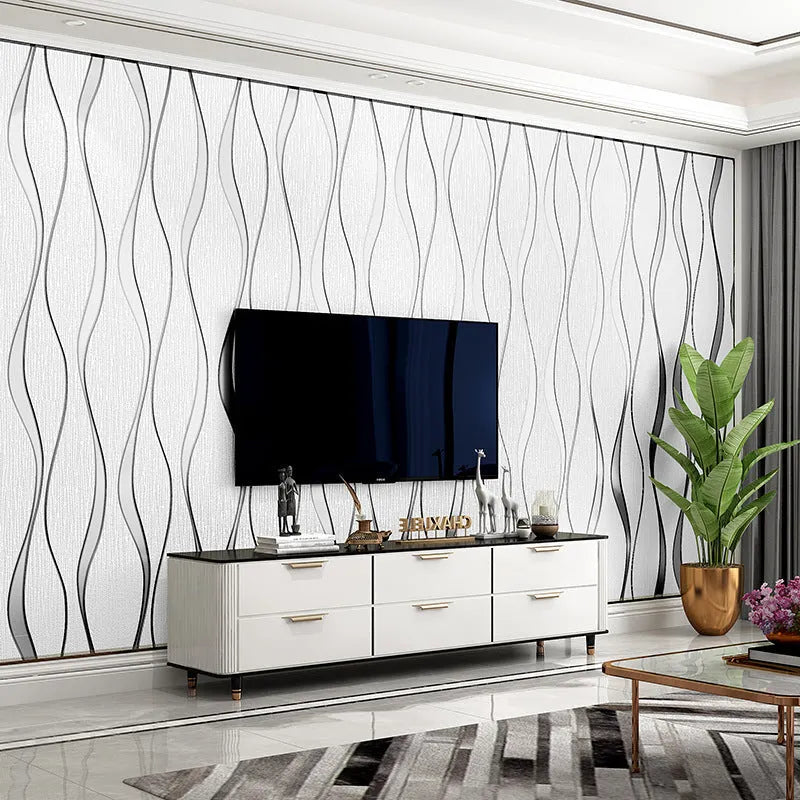 Curve stripe 3D decorative wallpaper roll in dark brown deerskin velvet texture