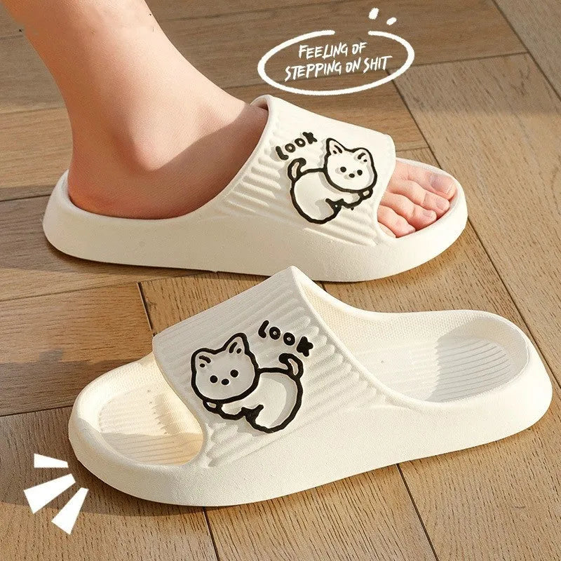 Women's thick platform slippers with cat design in various colours, made from EVA material