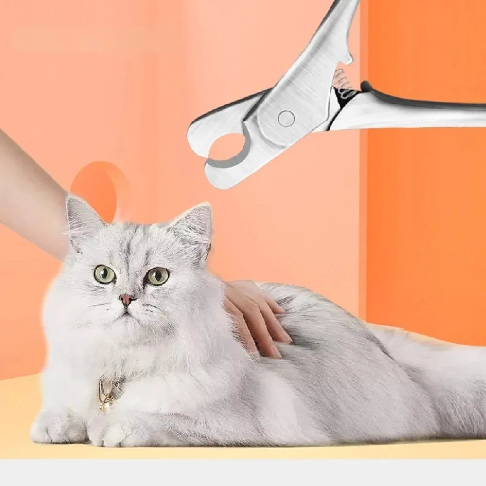 Silver professional stainless steel pet nail clipper with safety guard for dog and cat grooming