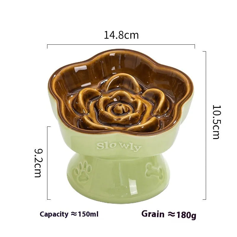 Black ceramic pet bowl with high foot neck protector for anti-tumble feeding