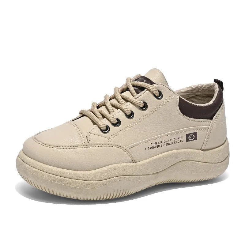 Women's white Korean-style leather pumps with cross-strap detailing and lace-up front