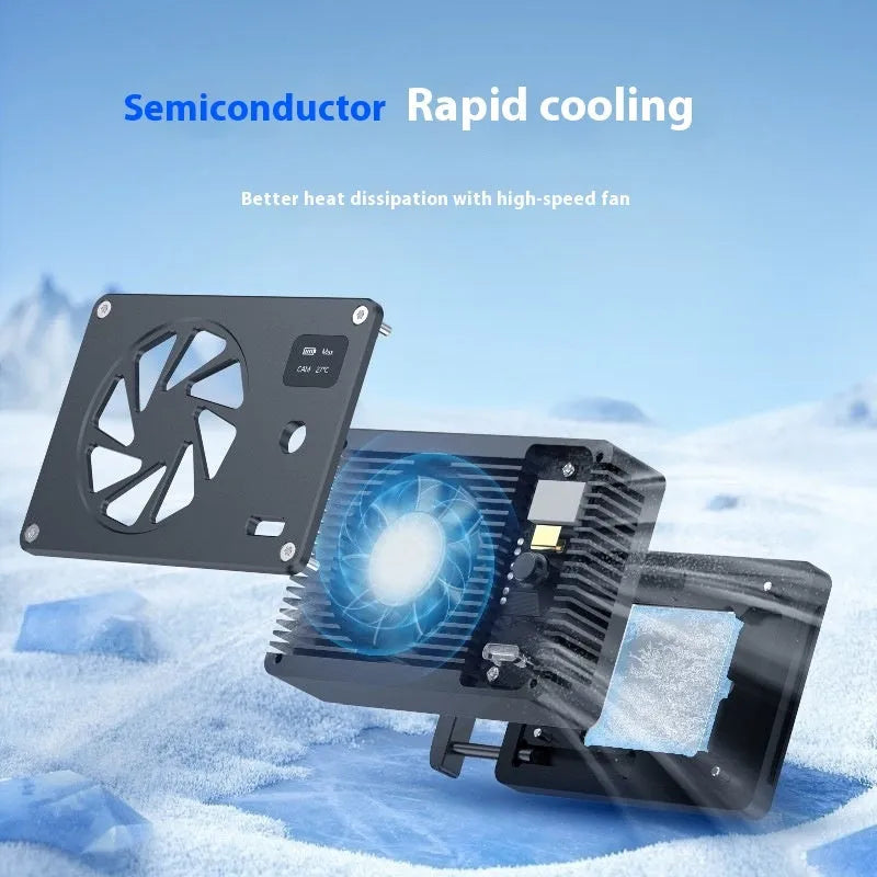 Black aluminium alloy computer radiator with cooling fan, dimensions 89mm by 52mm