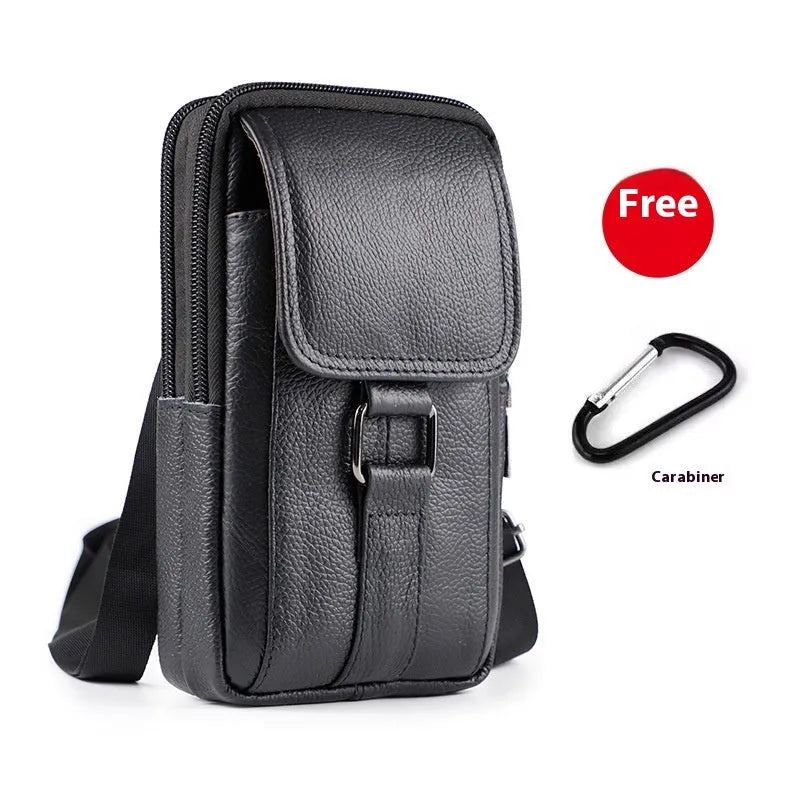 Men's genuine leather crossbody waist bag vertical square design with secure lock