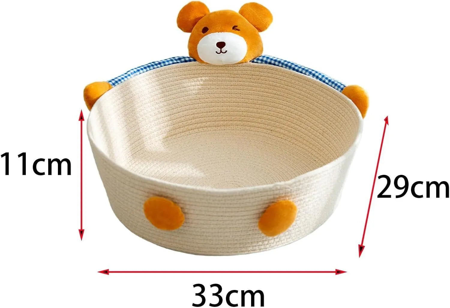 Woven cotton rope cat bed basket with scratching surface in bear design