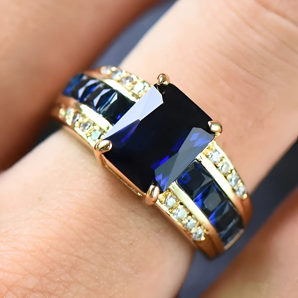 Unisex zinc alloy fashion ring with sunflower blue diamond, square blue zircon, or square purple zircon design options
