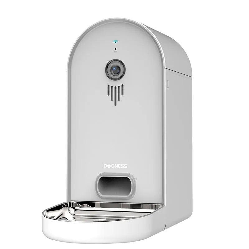 Smart automatic pet feeder with remote monitoring in Barbie pink and ivory white colour combination