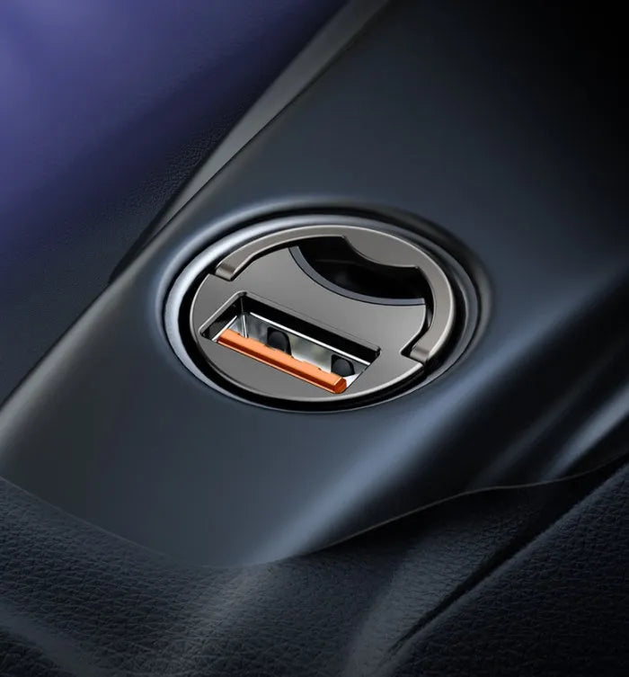 Baseus Huixiaoxing Mini 30W single USB car charger in electro-optical grey with 1m cable