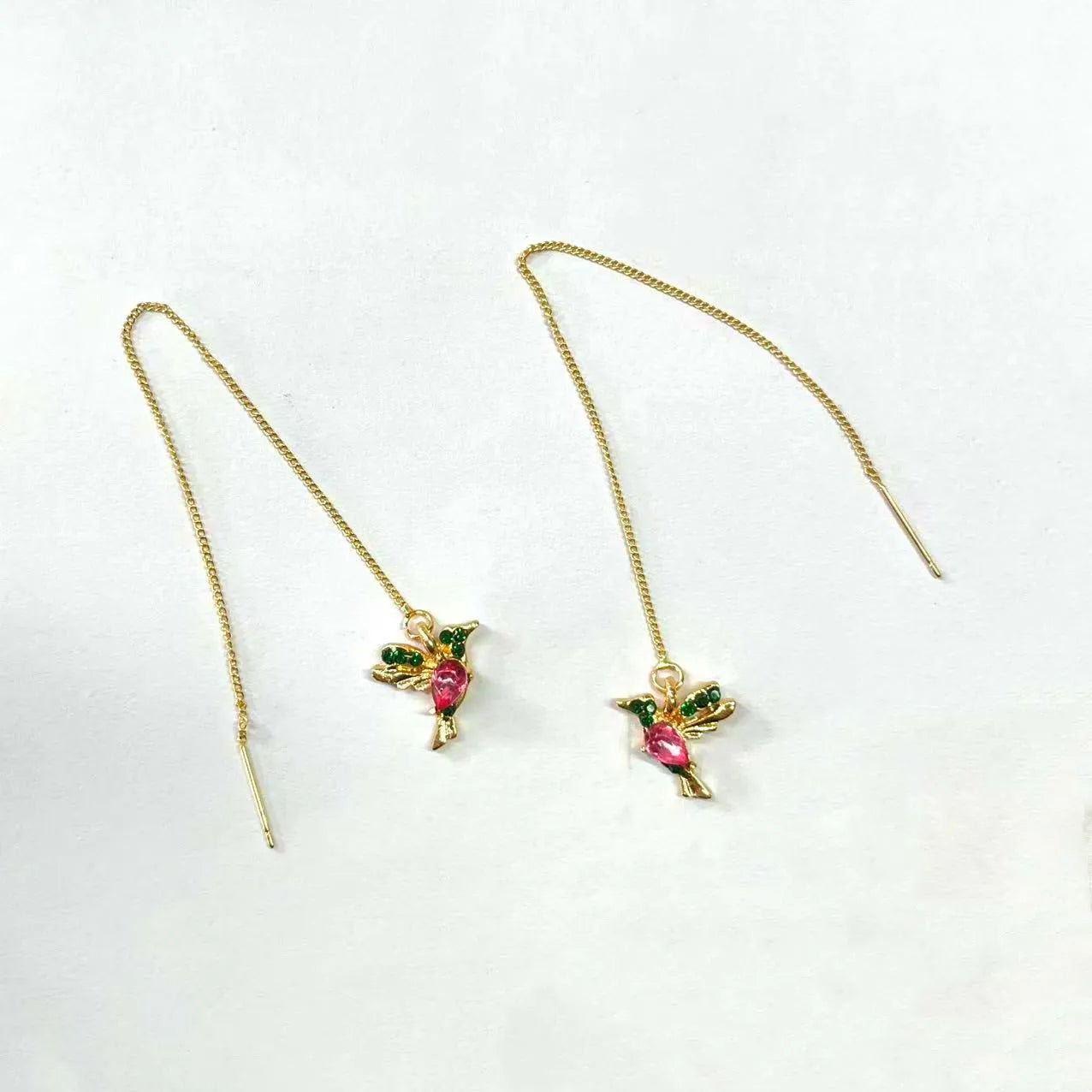 Bird hanging long drop earrings with mixed zirconium wings in red, blue, and red lvzuan colour options