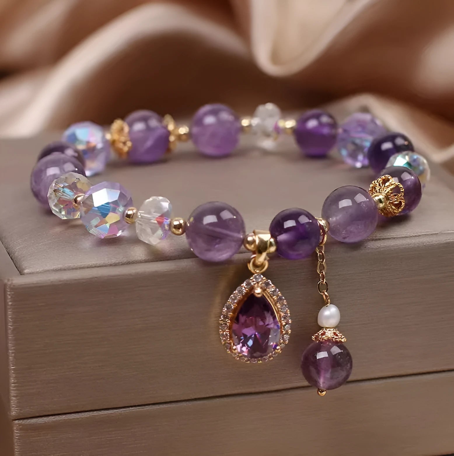 Purple amethyst crystal bracelet for women with micro inlay stone setting