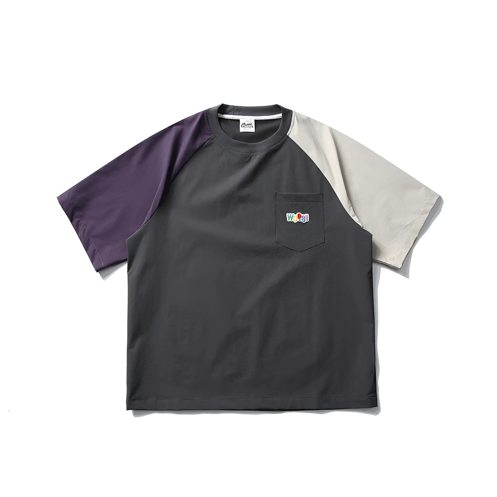 Dark grey men's t-shirt with contrasting raglan sleeves and a loose fit.