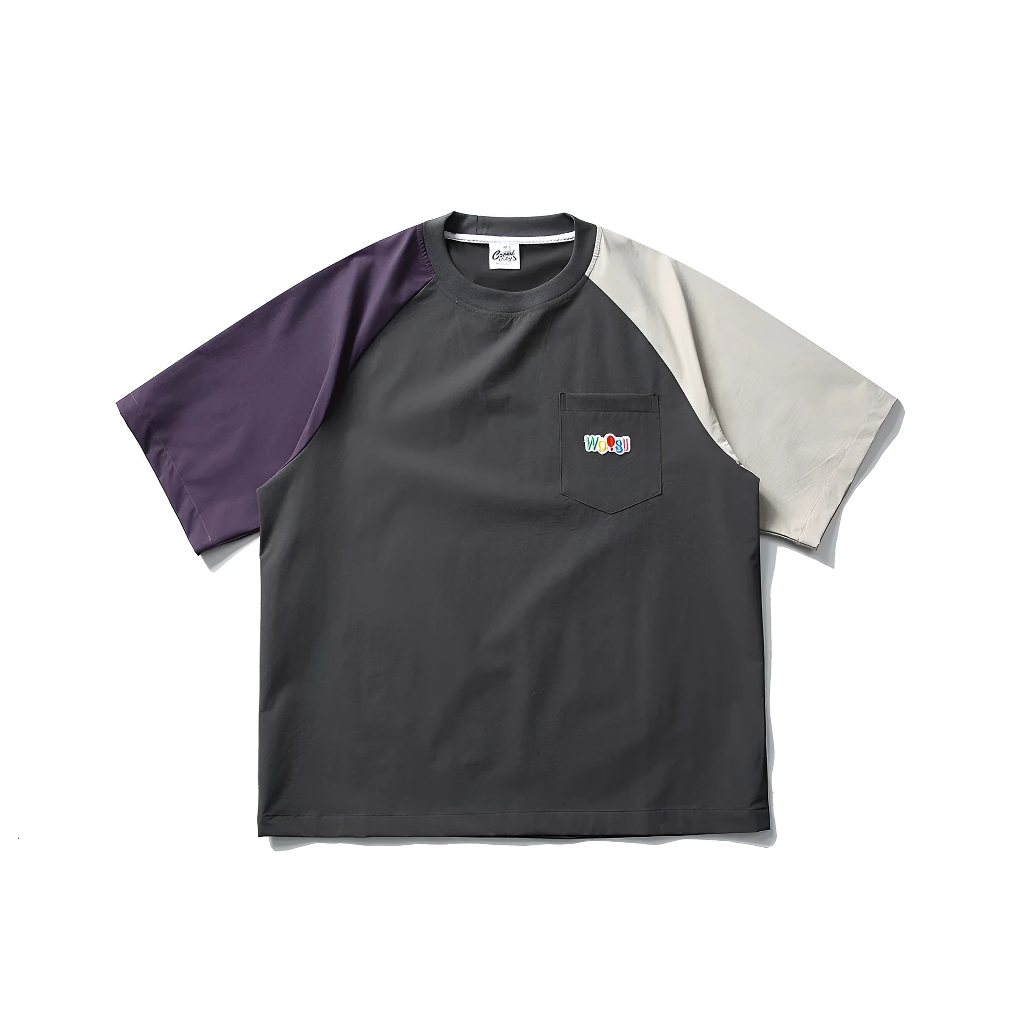 Dark grey men's t-shirt with contrasting raglan sleeves and a loose fit.
