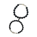Obsidian Buddha beads couple bracelet DIY kit showing 8mm and 10mm beads with stringing materials
