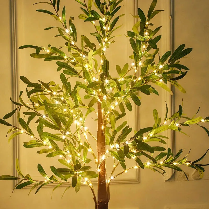 1.8 metre tall simulation olive leaf tree lamp with 210 warm LED lights for courtyard decoration