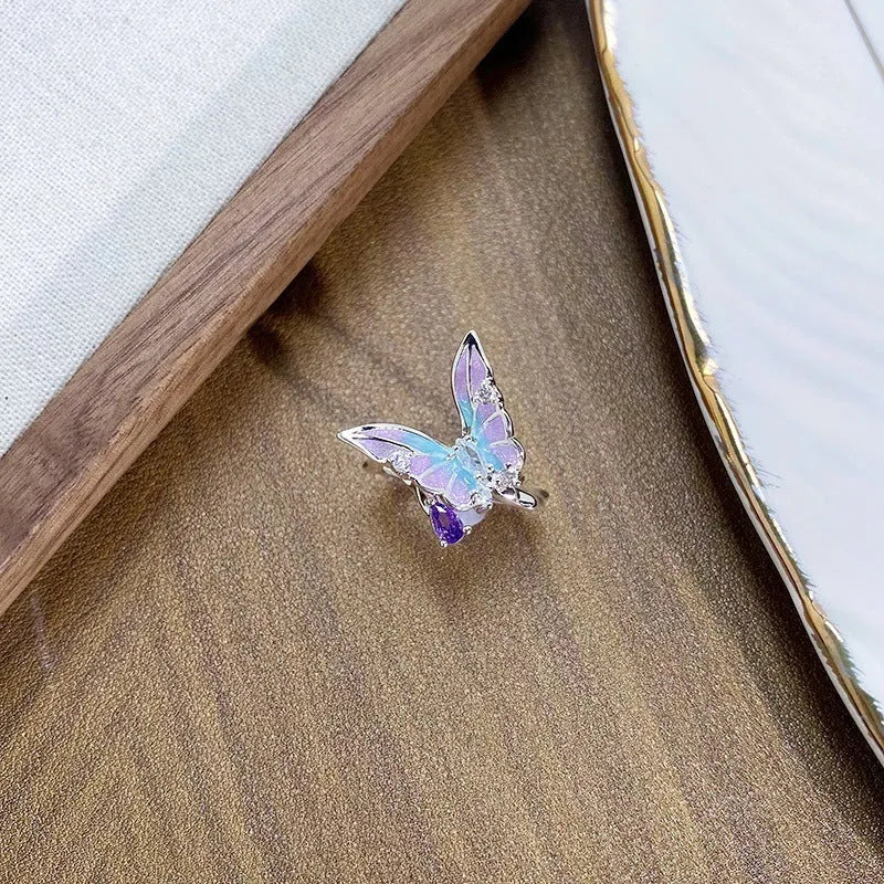 Copper insect ring with adjustable opening in dripping oil finish colours