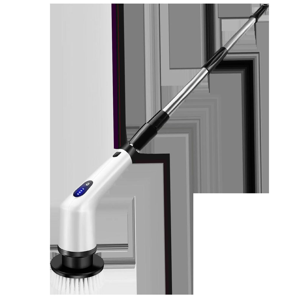 White handheld cleaning ball with lithium rechargeable battery and cleaning brush attachment