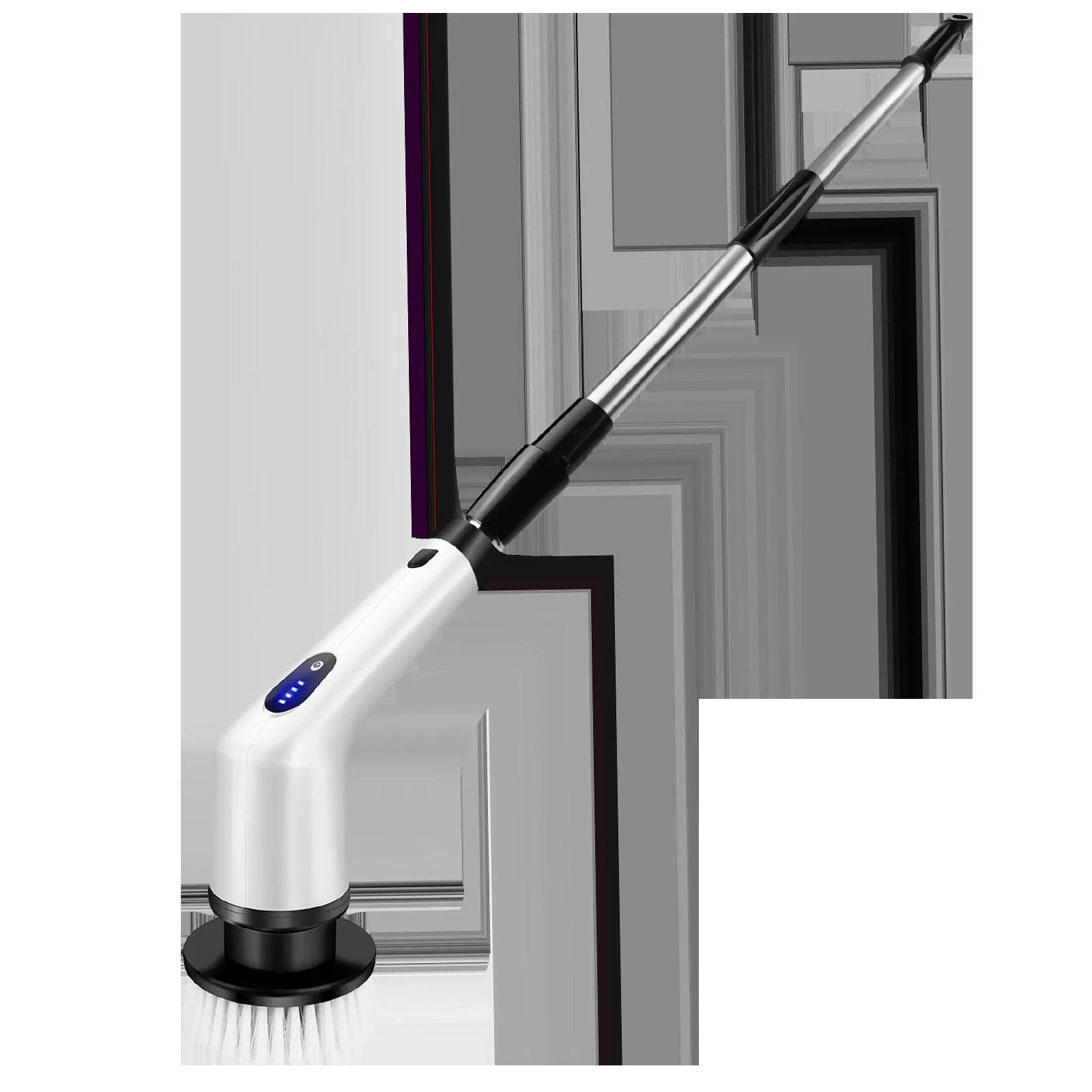 White handheld cleaning ball with lithium rechargeable battery and cleaning brush attachment
