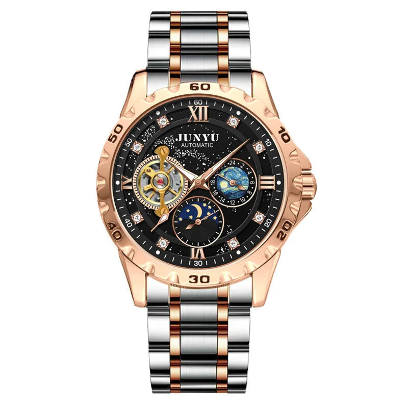 Men's automatic mechanical watch with luminous hands, waterproof design and 12mm thickness