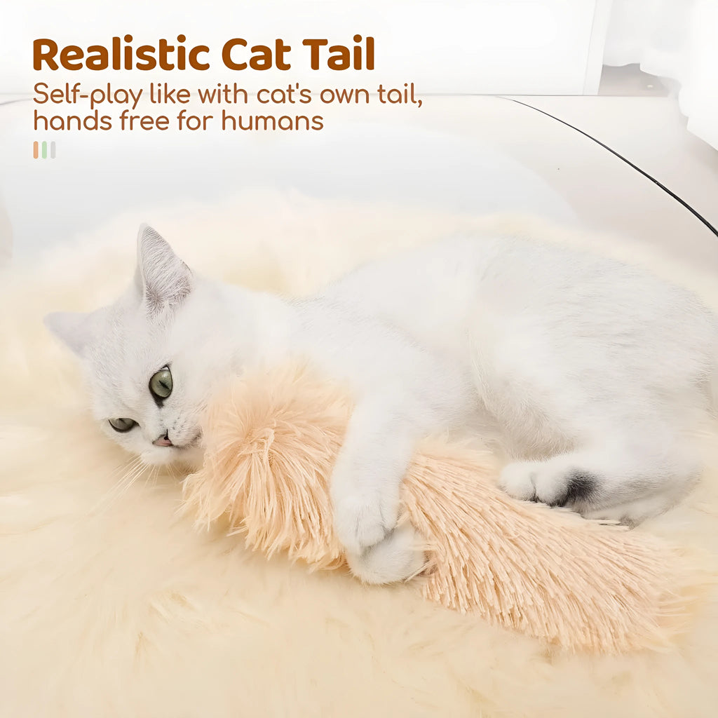 Rectangular blue plush cat toy pillow measuring 27cm long by 10cm wide.