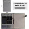 Black leather A4 business folder with pen holder and notepad for document organisation