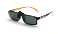 Plastic clip-on sunglasses attachment with interchangeable PC sheets for spectacle wearers.