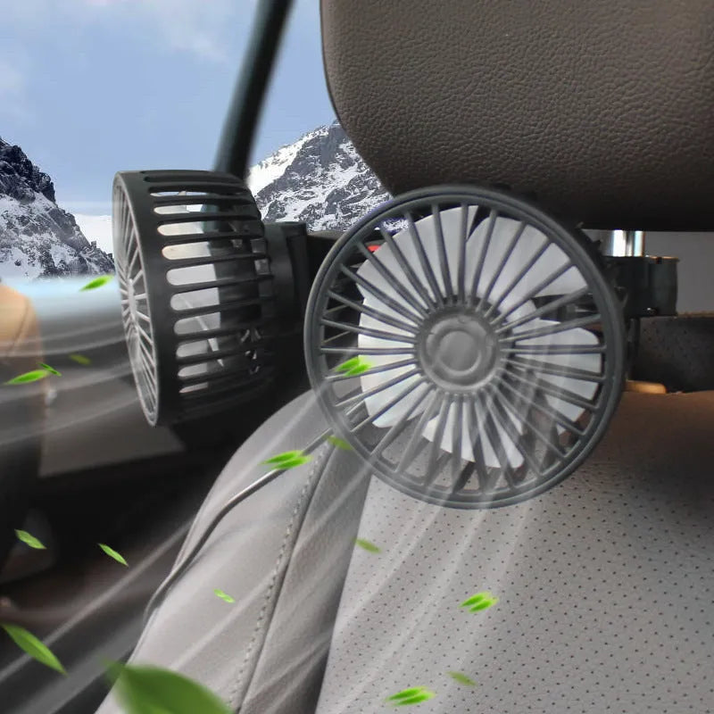 Black car rear electric fan with USB connection for 12V-24V vehicles