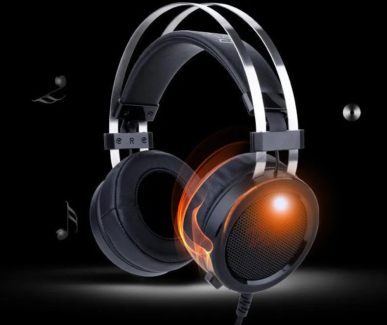 Black wired computer gaming headset with 3.5mm plug and 2 metre cable