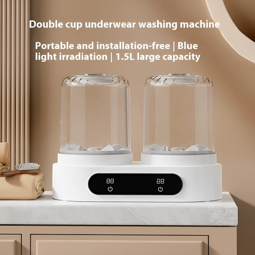 White double bucket USB powered mini portable washing machine for underwear with mechanical operation
