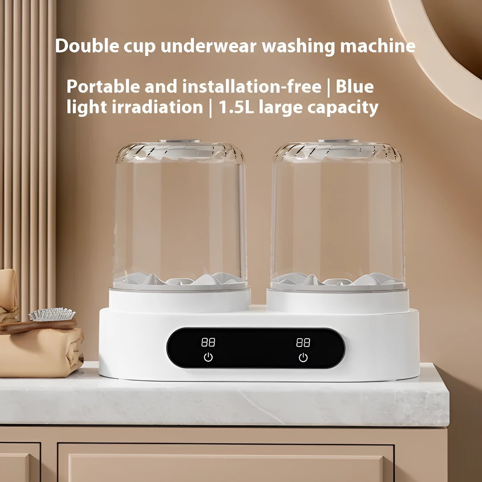 White double bucket USB powered mini portable washing machine for underwear with mechanical operation
