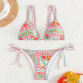 Women's lace-up backless swimsuit with adjustable ties and high-waisted bikini bottoms