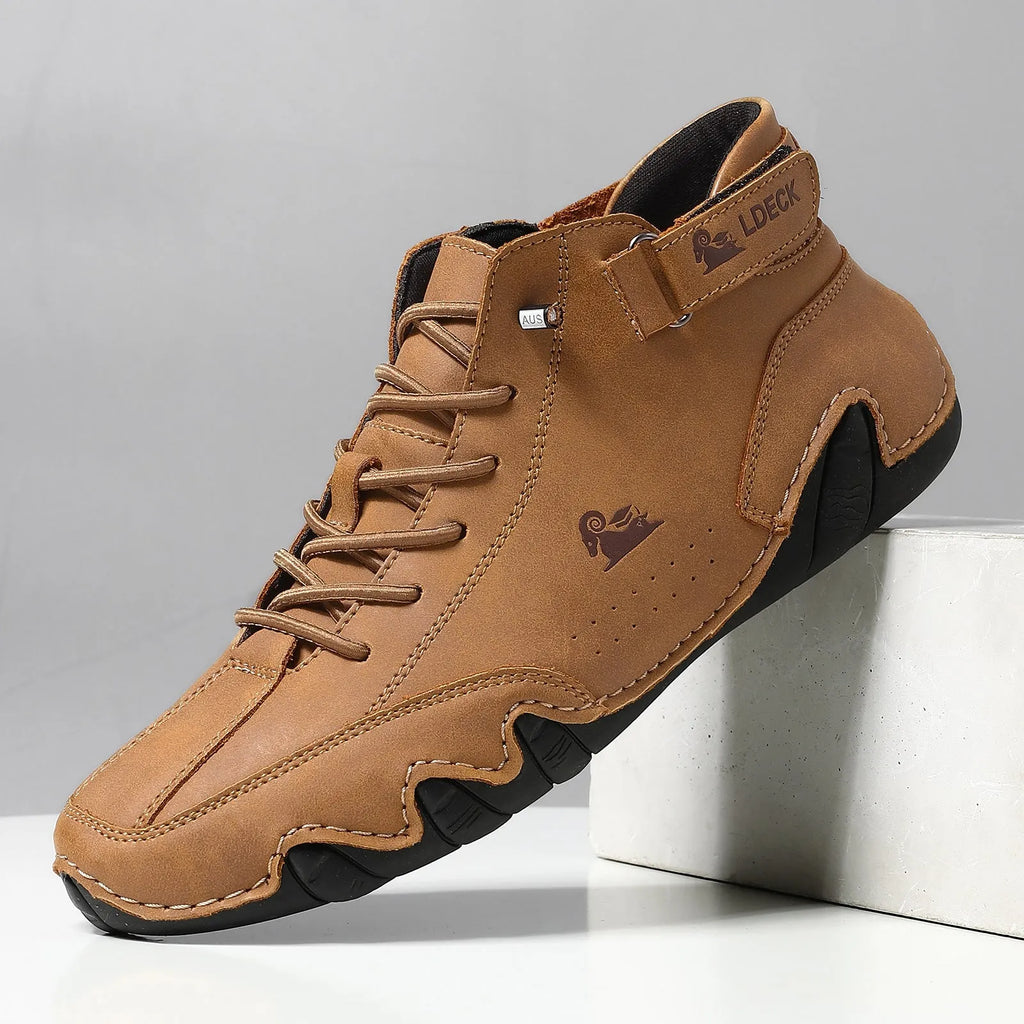 Men's black Octopus high-top casual shoes with round toe and flat rubber sole