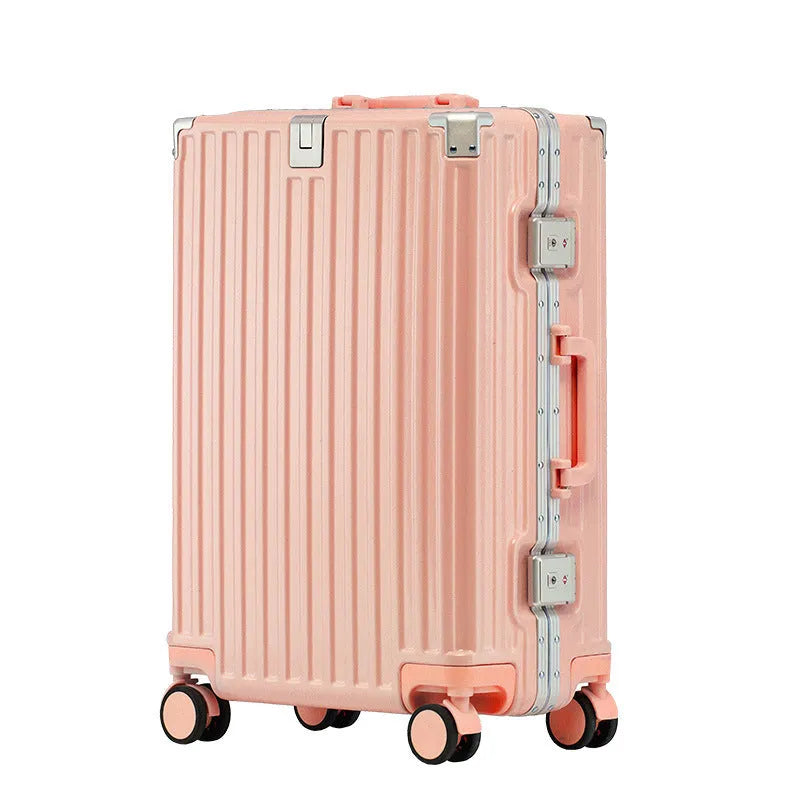 Aluminium frame luggage case in ABS PC material with universal wheels and organisational compartments