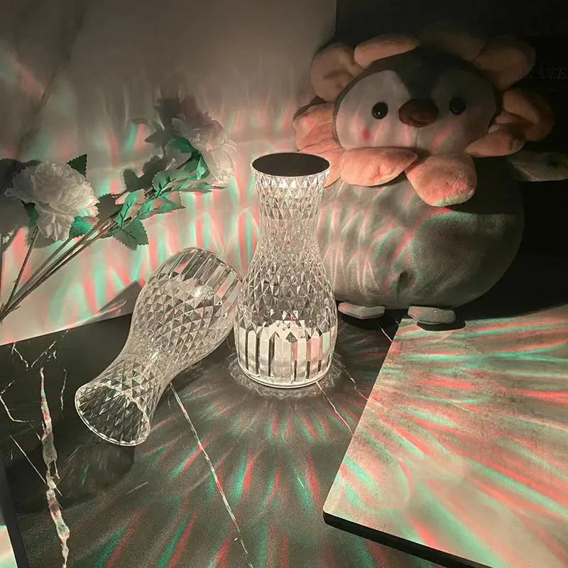 Vase shaped crystal table lamp with touch control and remote for bedside lighting