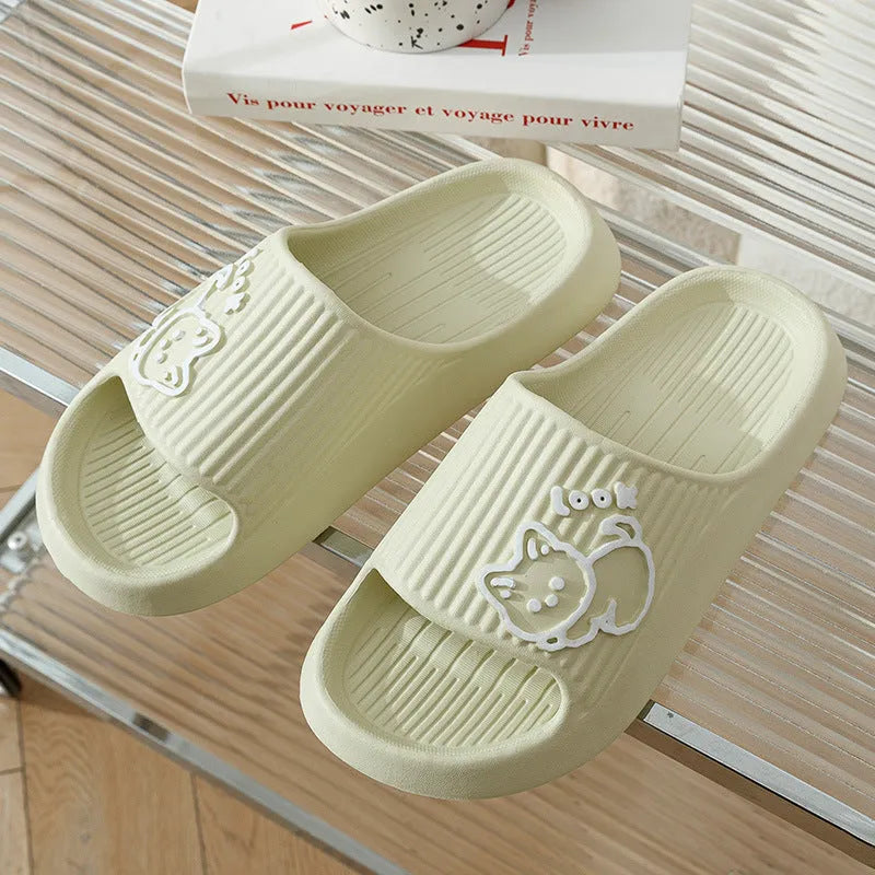 Women's thick platform slippers with cat design in various colours, made from EVA material
