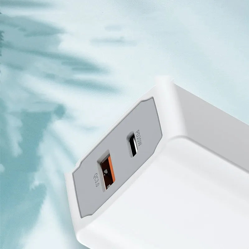 White European standard fast charger with USB cable, compact fire-resistant design