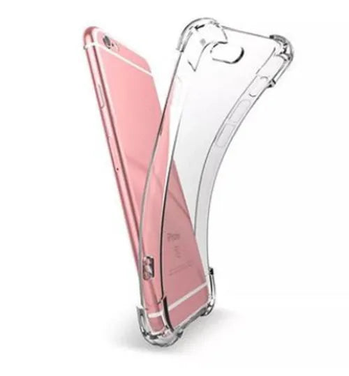 Clear transparent TPU shockproof iPhone case shown on a mobile phone.
