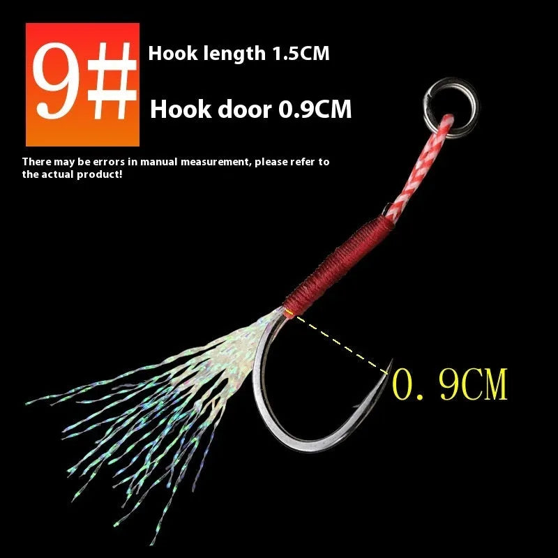 Bright wire iron plate single fishing hook for boat and sea fishing, shown in multiple sizes.