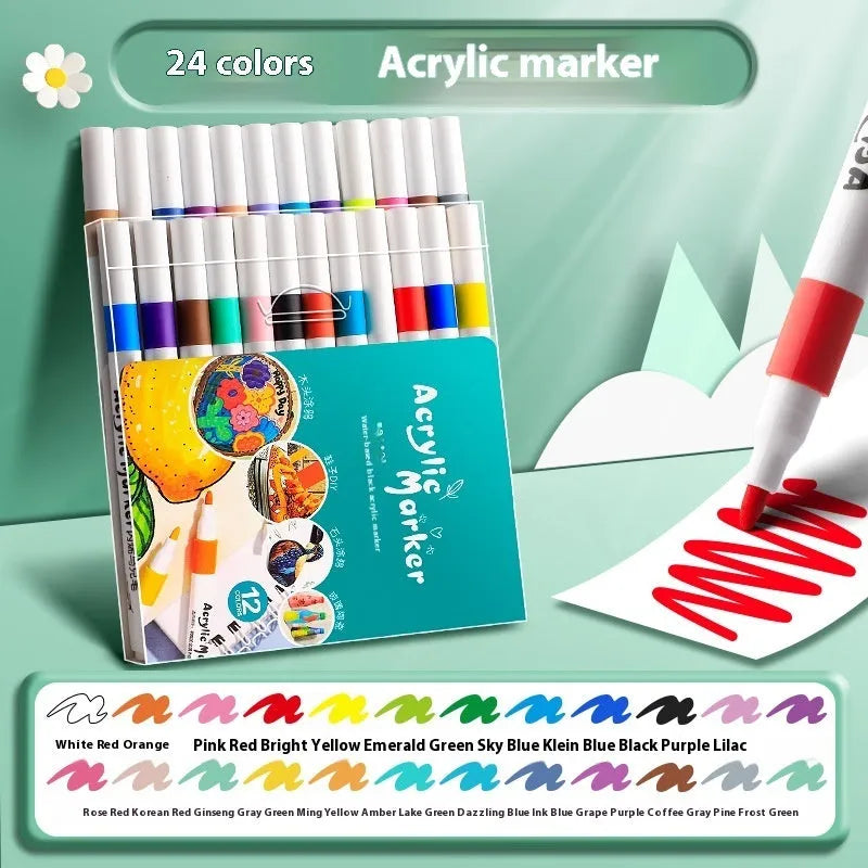 Acrylic marker pen set with multicoloured plastic bodies for student colour painting projects