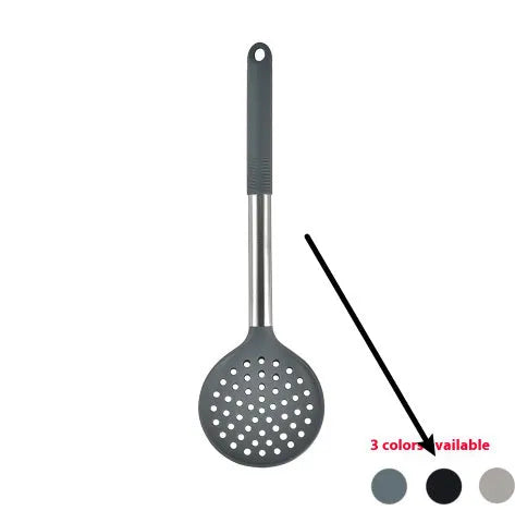 12-piece silicone kitchen utensil set with storage bucket in black, including ladle, spatula, claw tools and egg beater