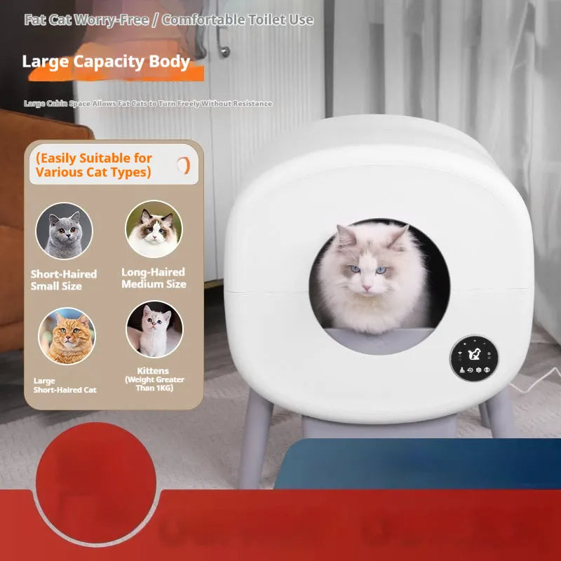 Automatic self-cleaning cat litter box with large 76-litre capacity and control panel