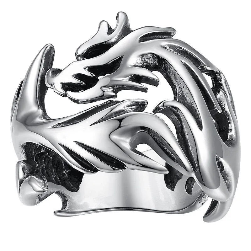 Chinese style luminous dragon pattern adjustable metal ring with antique silver blue and green electroplated finish