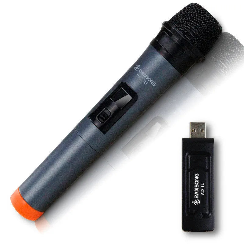 Black ZANSONG V12 wireless dynamic handheld microphone with USB receiver and accessories