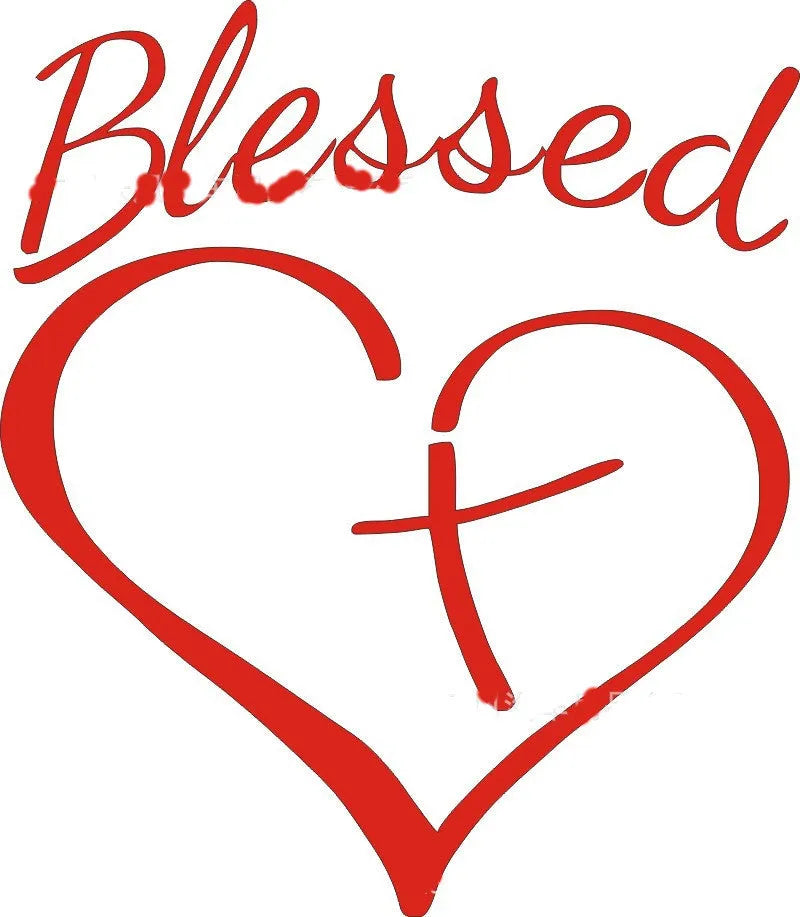 Faith Hope Love lettering with a heart symbol on a black decorative sticker measuring 14 by 11.5 centimetres.